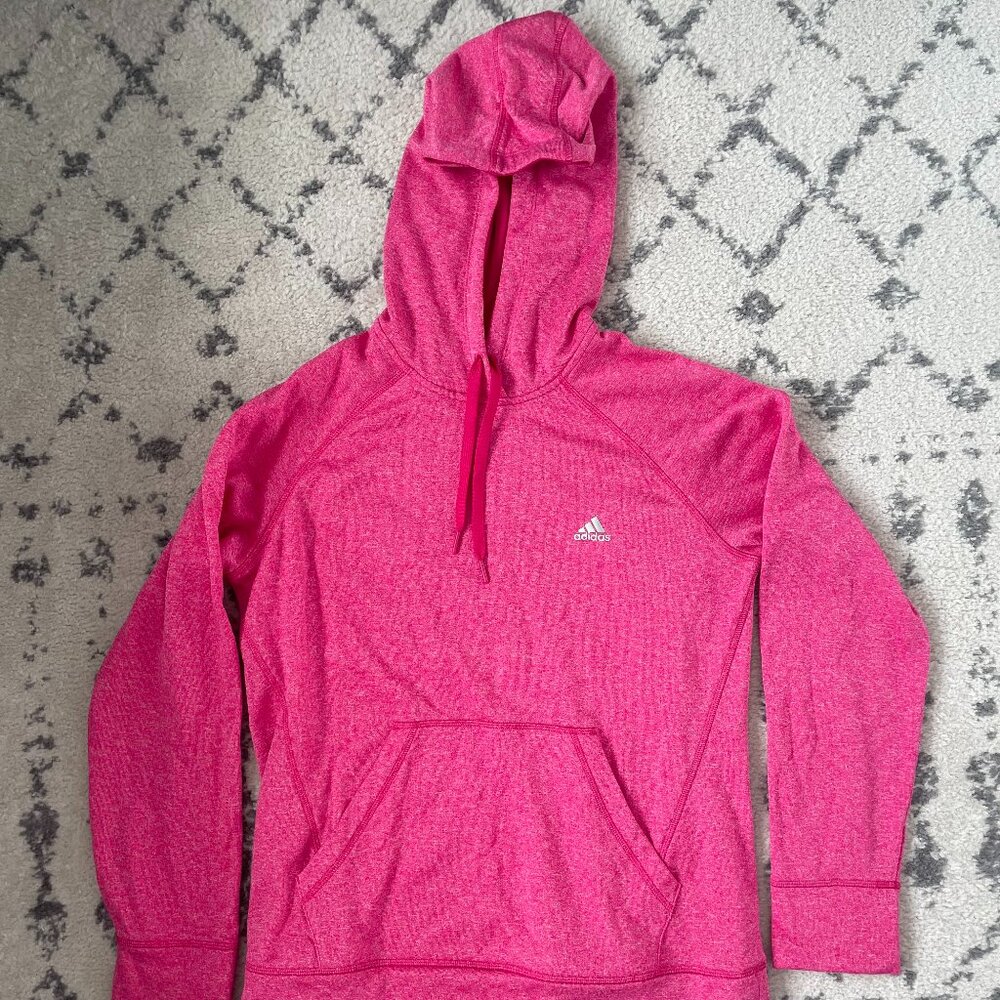 Adidas Womens Ultimate Hoodie Sweatshirt Pink Heathered Thumb Hole Drawstring L